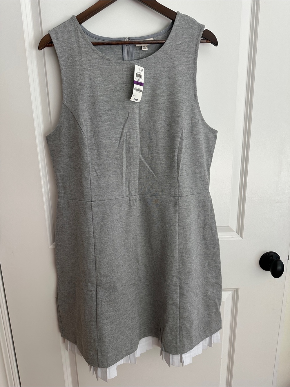 Macy's Gray Sleeveless Coquette Mini Dress with White Pleated Hem Trim